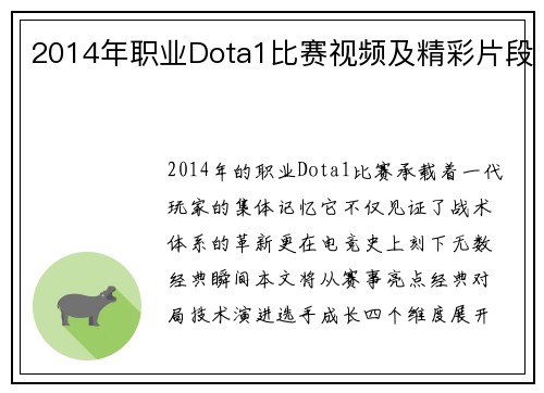 2014年职业Dota1比赛视频及精彩片段